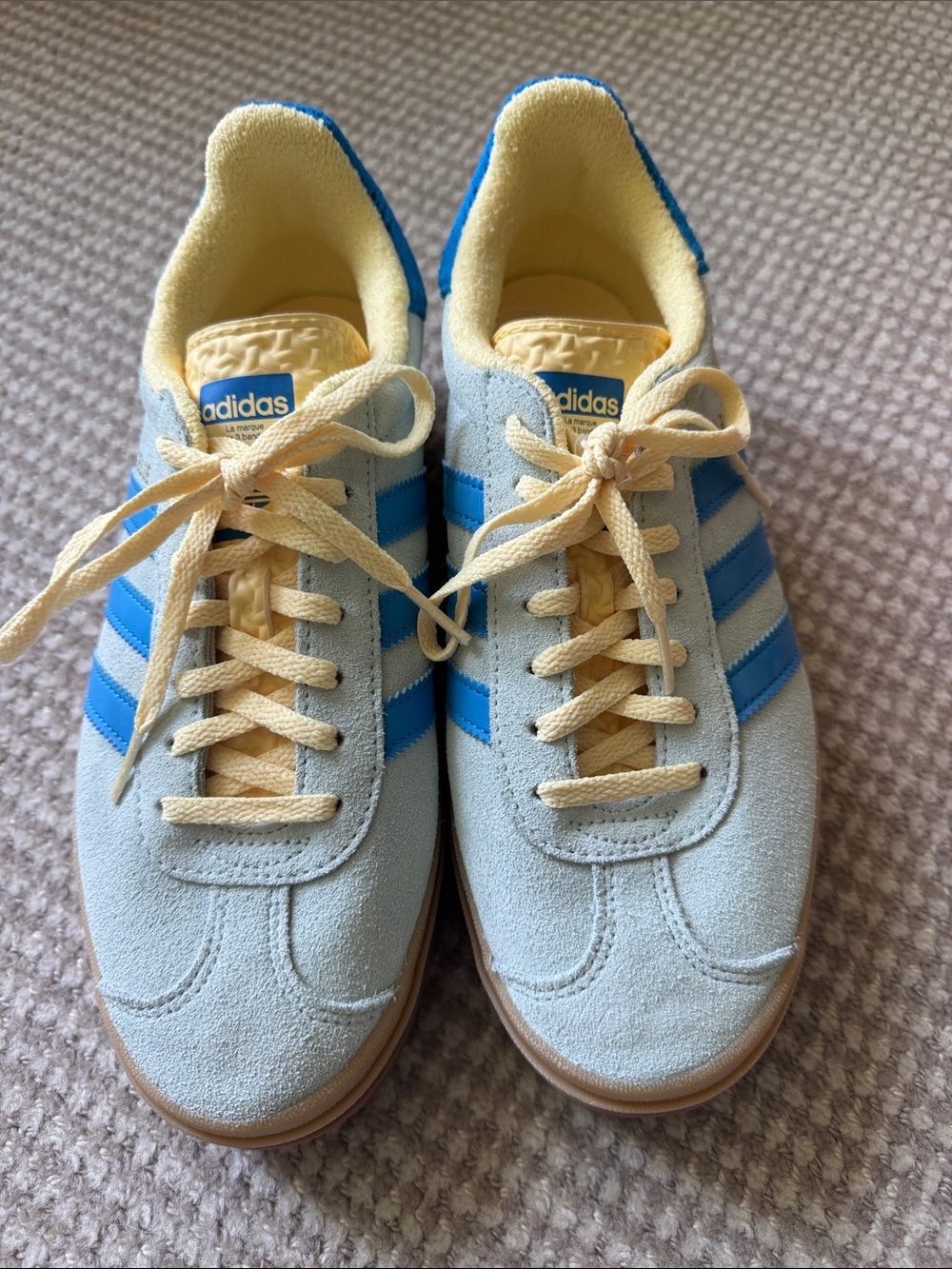 adidas Light Blue and Yellow Gazelle Shoes